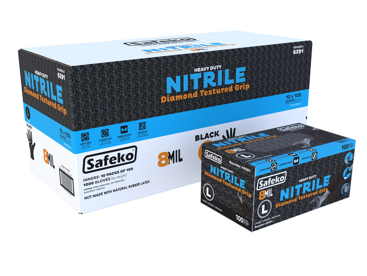 Safeko 8 Mil Diamond Textured Grip Nitrile Gloves – Heavy Duty Industrial Disposable Gloves, Powder Free, Latex Free