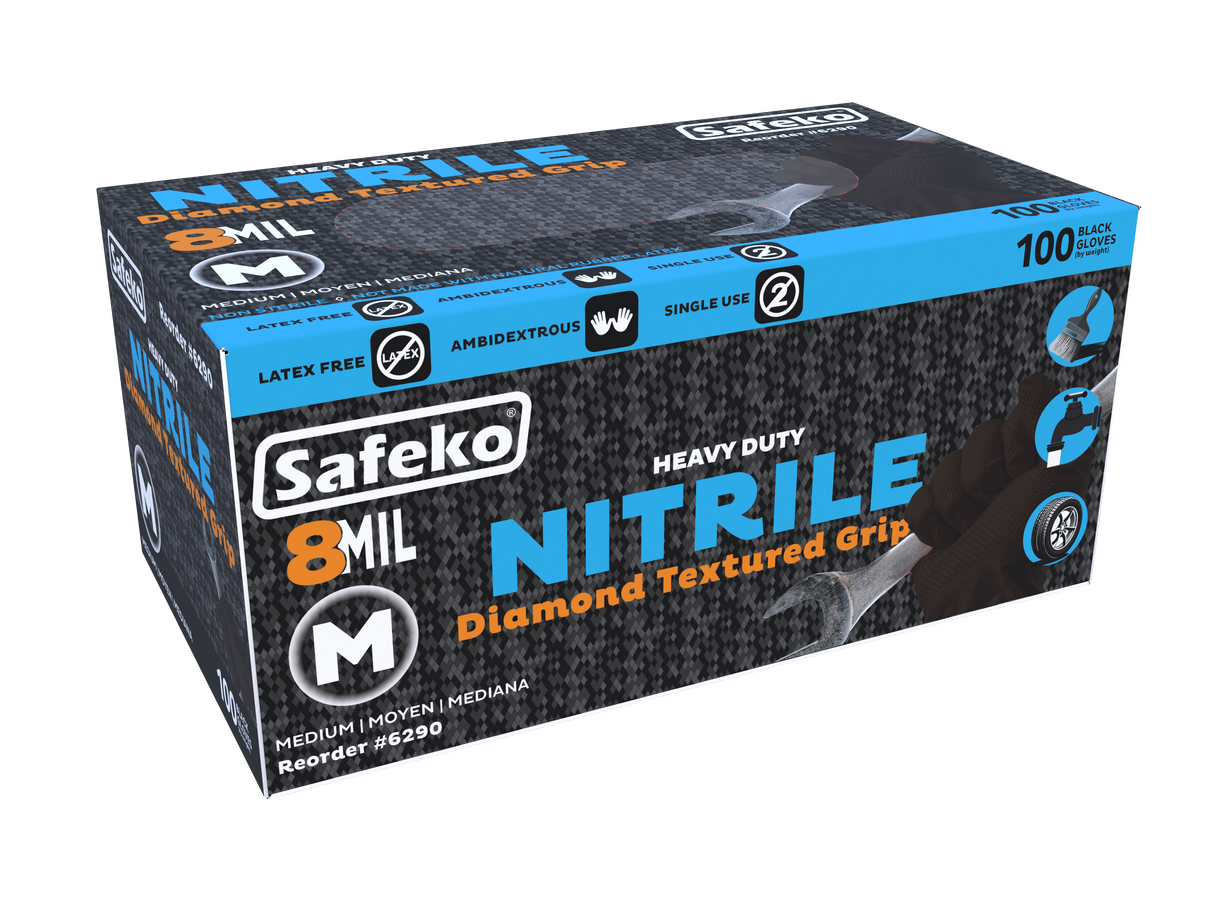 Safeko 8 Mil Diamond Textured Grip Nitrile Gloves – Heavy Duty Industrial Disposable Gloves, Powder Free, Latex Free
