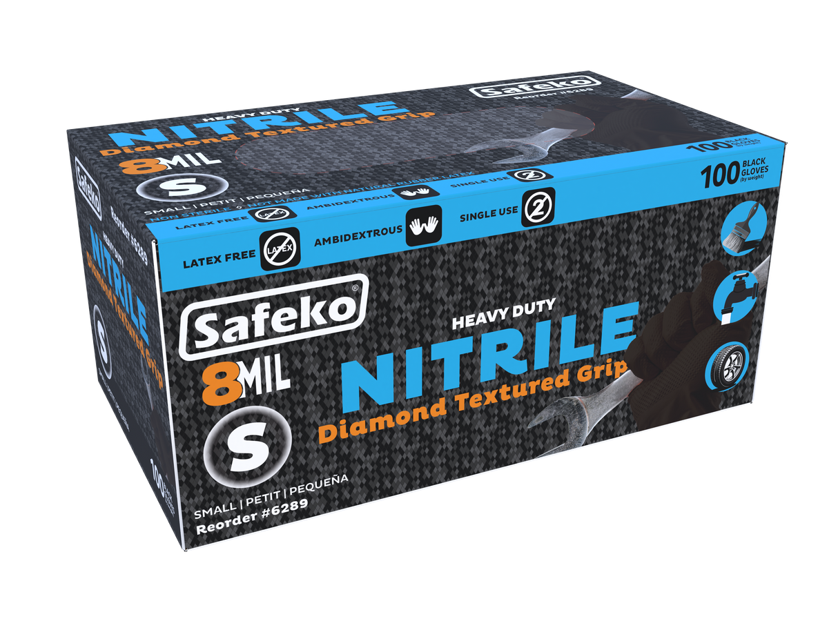 Safeko 8 Mil Diamond Textured Grip Nitrile Gloves – Heavy Duty Industrial Disposable Gloves, Powder Free, Latex Free