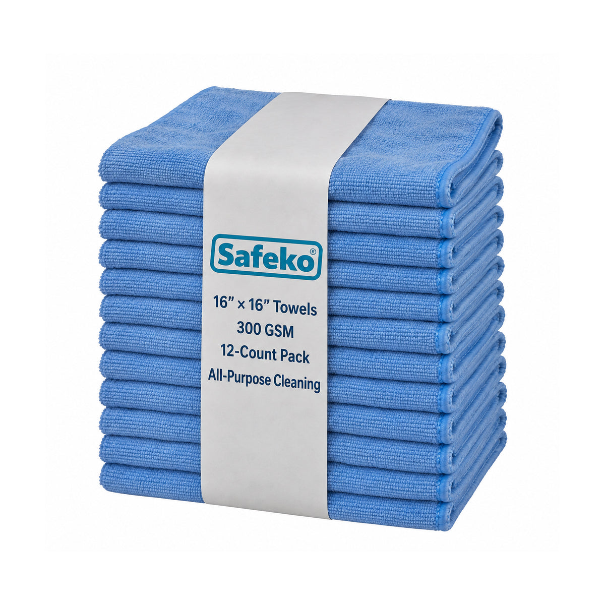 Microfiber Cleaning Towels – 300 GSM, Low-Lint, 16 x 16 Inch, 12 Pack