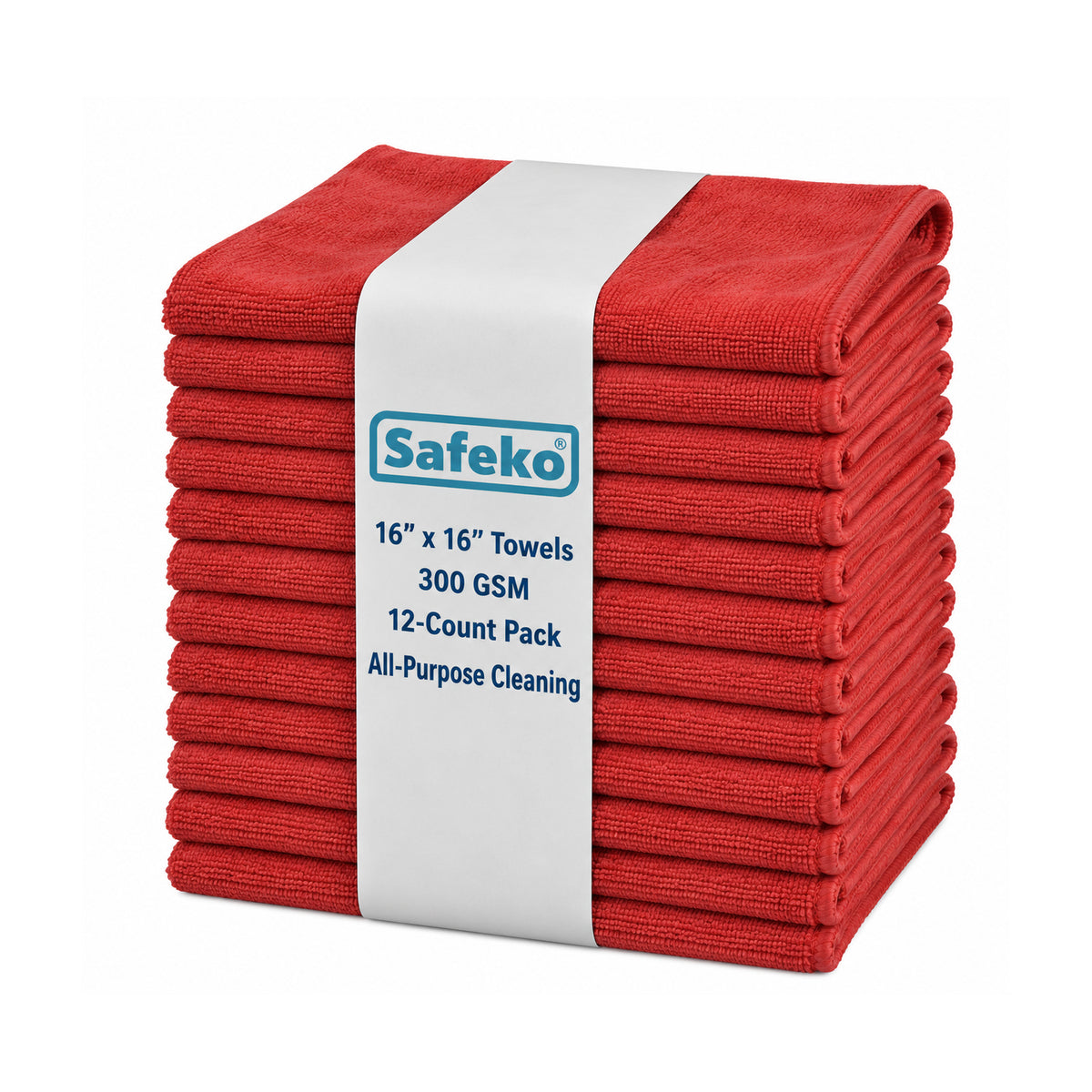 Microfiber Cleaning Towels – 300 GSM, Low-Lint, 16 x 16 Inch, 12 Pack