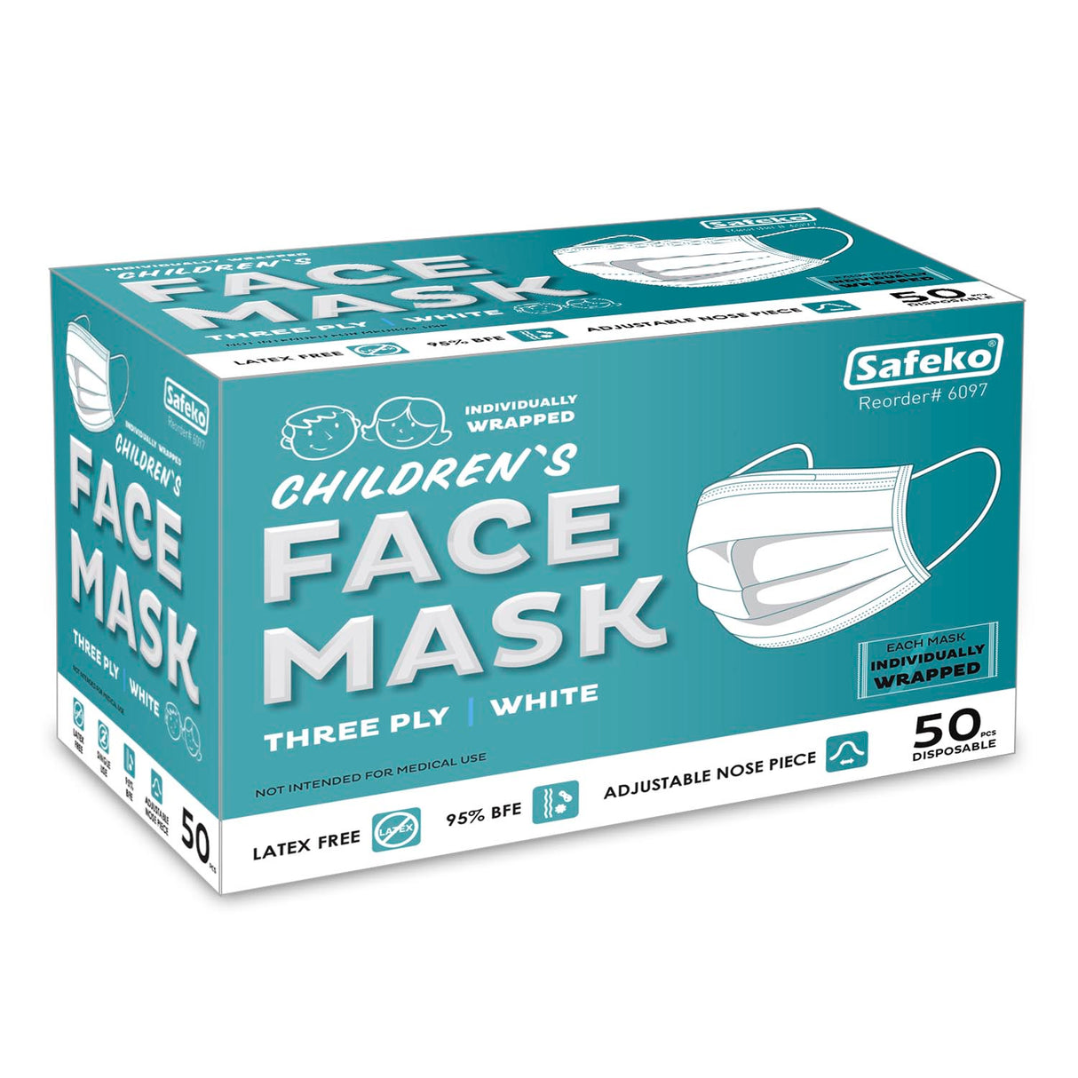 Safeko - 3 Ply Disposable Childrens Face Masks - 50 Count