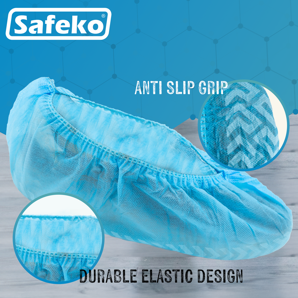 Safeko - Shoe Cover - Anti-Skid with sole elastic - Blue - Black - 35GSM