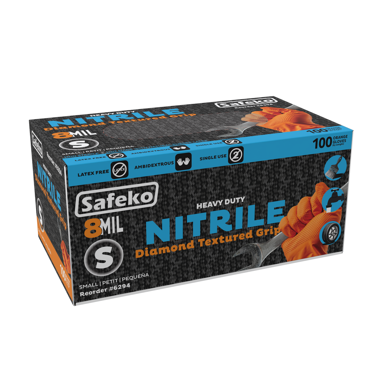 Safeko 8 Mil Diamond Textured Grip Nitrile Gloves – Heavy Duty Industrial Disposable Gloves, Powder Free, Latex Free