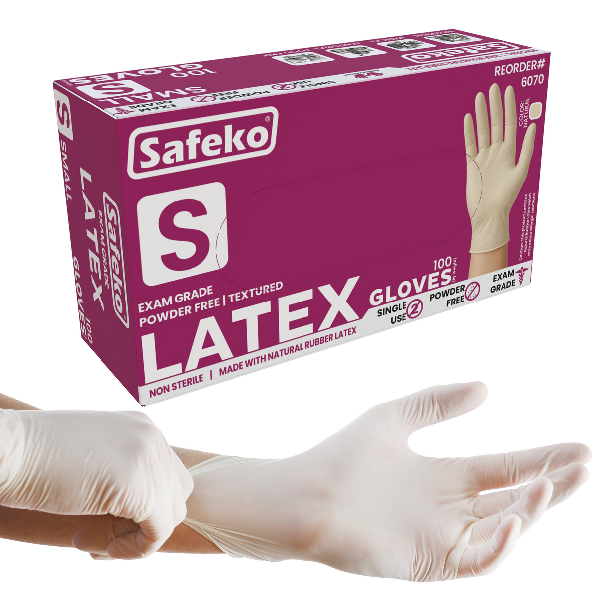 SAFEKO Latex Exam Gloves – Powder-Free Disposable Gloves, Natural Color, Flexible Fit for Food Service, Cleaning, Medical & General Use