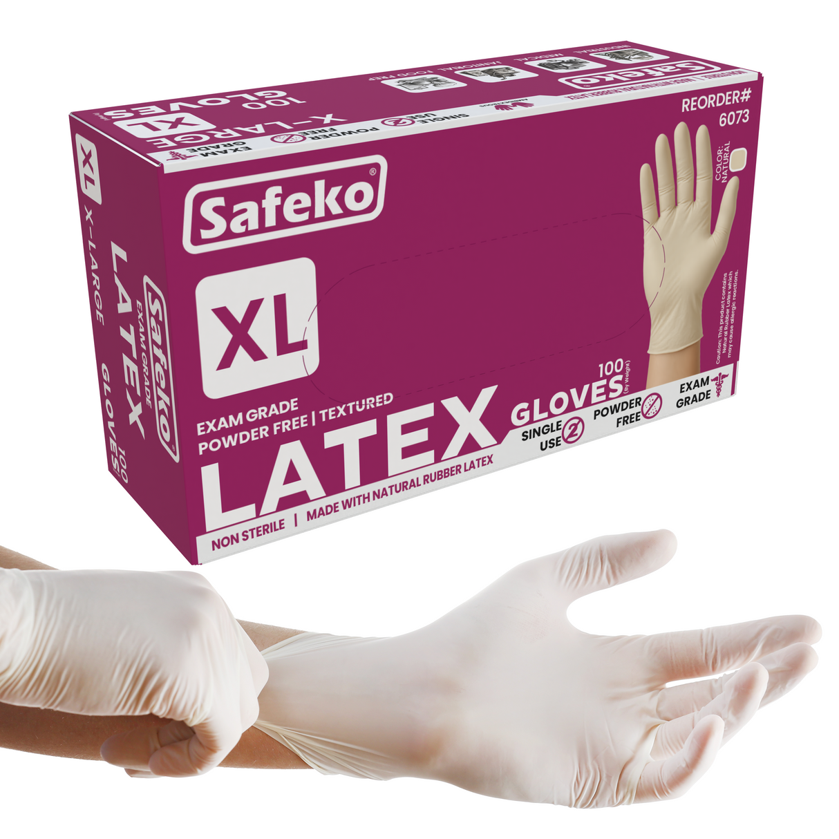 SAFEKO Latex Exam Gloves – Powder-Free Disposable Gloves, Natural Color, Flexible Fit for Food Service, Cleaning, Medical & General Use