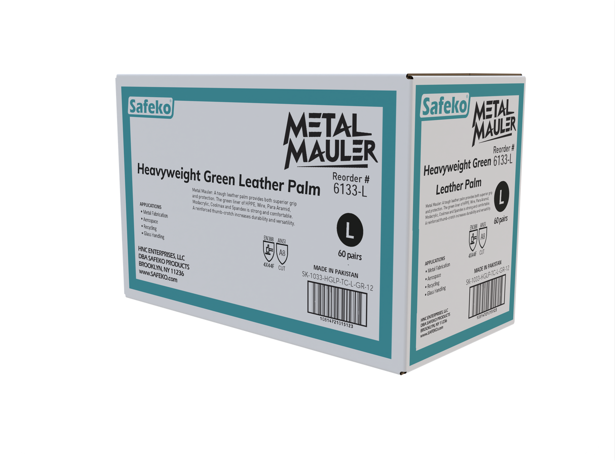 Metal Mauler™ - Heavyweight Green Leather Palm Gloves - TC