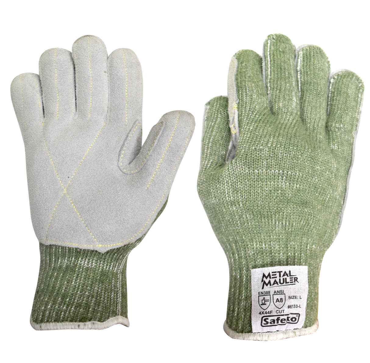 Metal Mauler™ - Heavyweight Green Leather Palm Gloves - TC