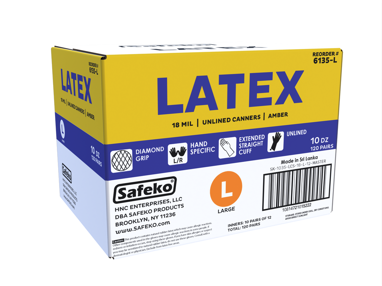 Safeko - Latex Canner 18 MIL Straight Cuff - Natural