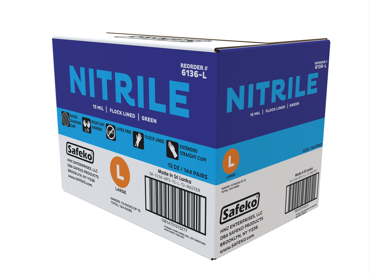 Safeko - Nitrile Flock Lined 15 MIL Straight Cuff