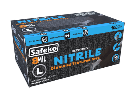 Safeko 8 Mil Diamond Textured Grip Nitrile Gloves – Heavy Duty Industrial Disposable Gloves, Powder Free, Latex Free