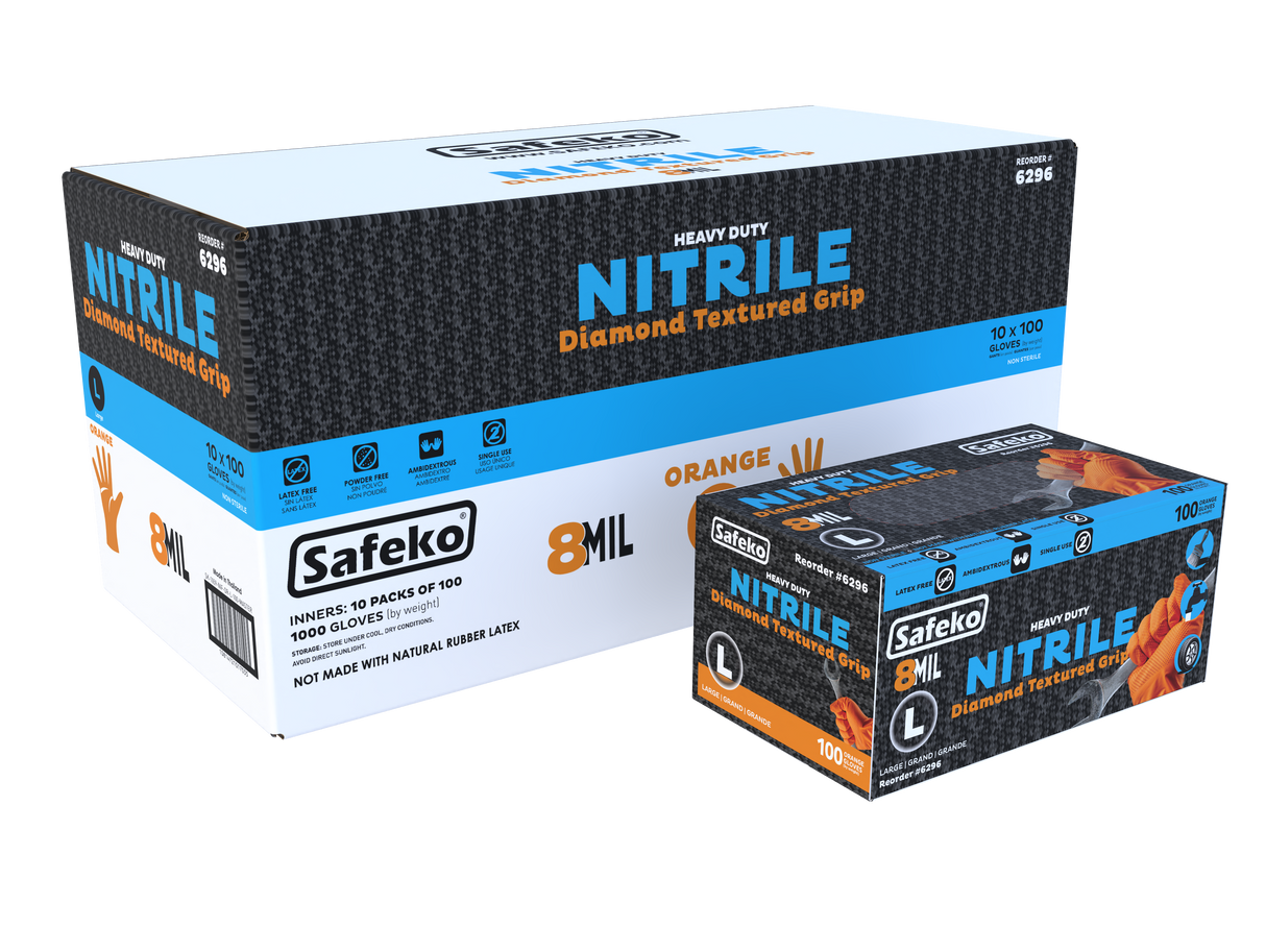 Safeko 8 Mil Diamond Textured Grip Nitrile Gloves – Heavy Duty Industrial Disposable Gloves, Powder Free, Latex Free