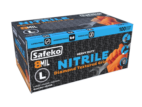 Safeko 8 Mil Diamond Textured Grip Nitrile Gloves – Heavy Duty Industrial Disposable Gloves, Powder Free, Latex Free