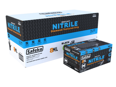 Safeko 8 Mil Diamond Textured Grip Nitrile Gloves – Heavy Duty Industrial Disposable Gloves, Powder Free, Latex Free