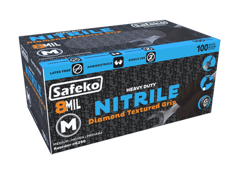 Safeko 8 Mil Diamond Textured Grip Nitrile Gloves – Heavy Duty Industrial Disposable Gloves, Powder Free, Latex Free