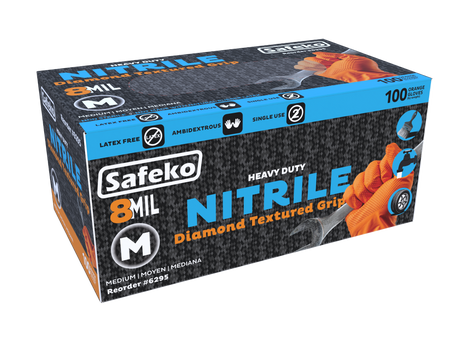 Safeko 8 Mil Diamond Textured Grip Nitrile Gloves – Heavy Duty Industrial Disposable Gloves, Powder Free, Latex Free