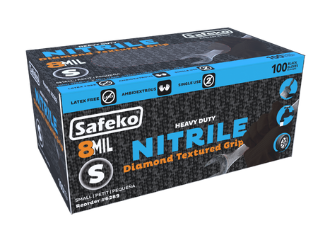 Safeko 8 Mil Diamond Textured Grip Nitrile Gloves – Heavy Duty Industrial Disposable Gloves, Powder Free, Latex Free