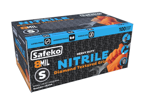 Safeko 8 Mil Diamond Textured Grip Nitrile Gloves – Heavy Duty Industrial Disposable Gloves, Powder Free, Latex Free