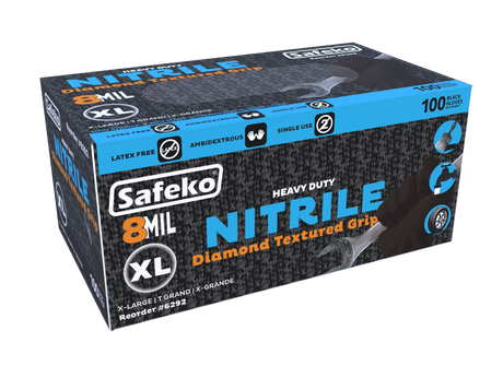Safeko 8 Mil Diamond Textured Grip Nitrile Gloves – Heavy Duty Industrial Disposable Gloves, Powder Free, Latex Free