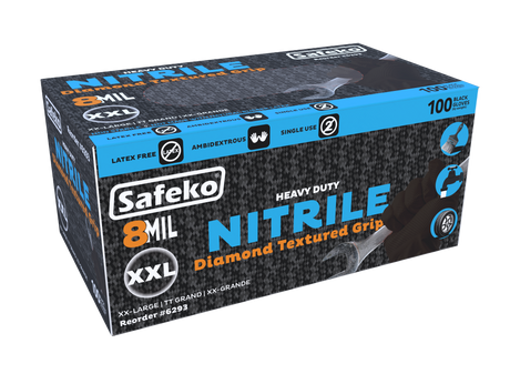 Safeko 8 Mil Diamond Textured Grip Nitrile Gloves – Heavy Duty Industrial Disposable Gloves, Powder Free, Latex Free