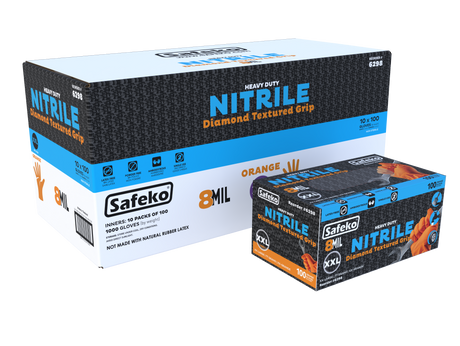 Safeko 8 Mil Diamond Textured Grip Nitrile Gloves – Heavy Duty Industrial Disposable Gloves, Powder Free, Latex Free