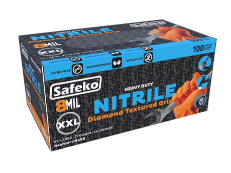 Safeko 8 Mil Diamond Textured Grip Nitrile Gloves – Heavy Duty Industrial Disposable Gloves, Powder Free, Latex Free