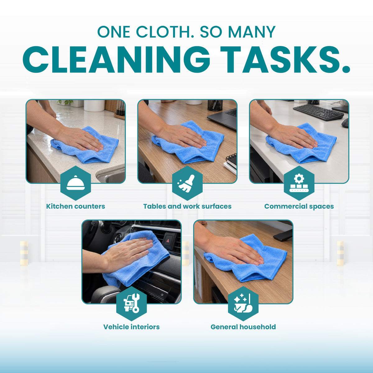 Microfiber Cleaning Towels – 300 GSM, Low-Lint, 16 x 16 Inch, 12 Pack