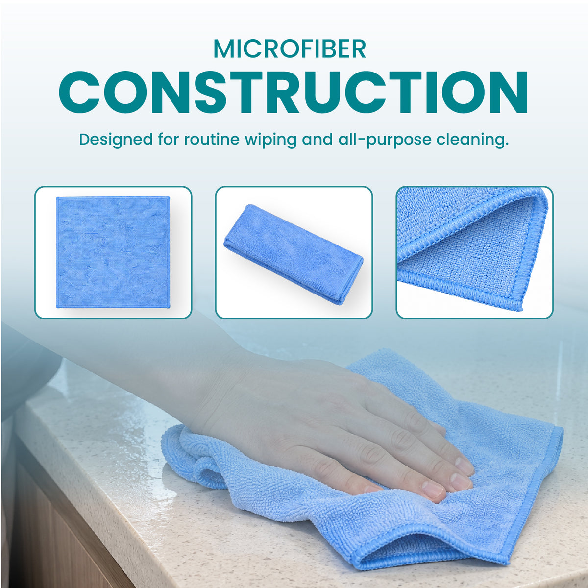 Microfiber Cleaning Towels – 300 GSM, Low-Lint, 16 x 16 Inch, 12 Pack
