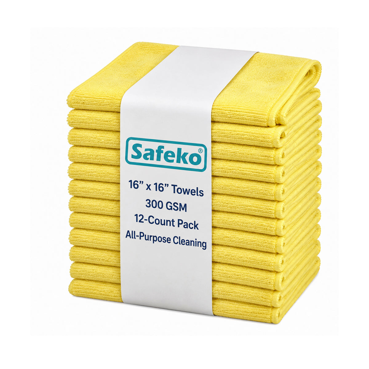 Microfiber Cleaning Towels – 300 GSM, Low-Lint, 16 x 16 Inch, 12 Pack