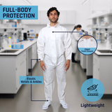 SAFEKO Microporous Disposable Coveralls – White Protective Suit with Elastic Wrists, Ankles & Hood