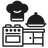 Black icon of a chef's hat, oven, and covered dish on a white background