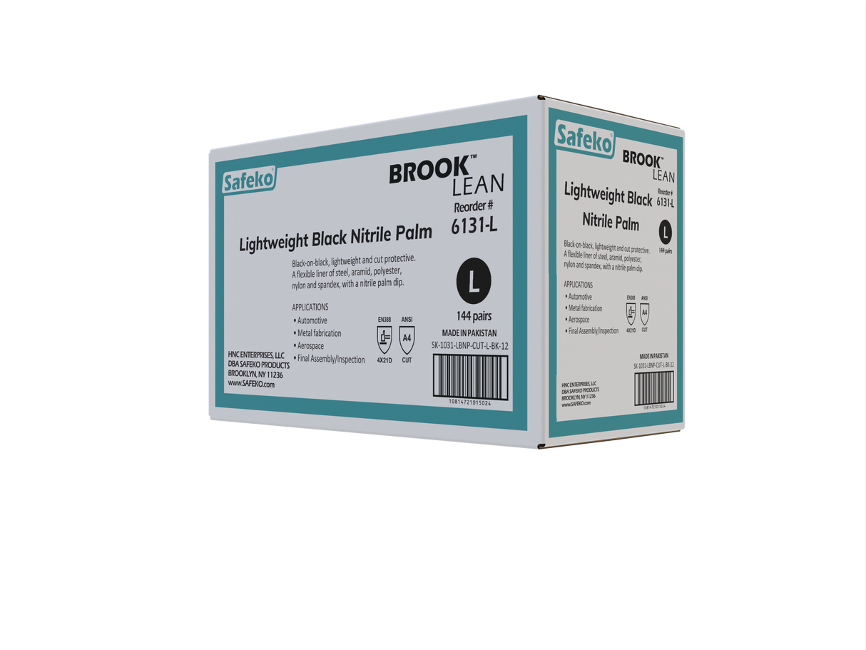 BROOK LEAN™ - Lightweight Black Nitrile Palm Gloves- A4 CUT Rated