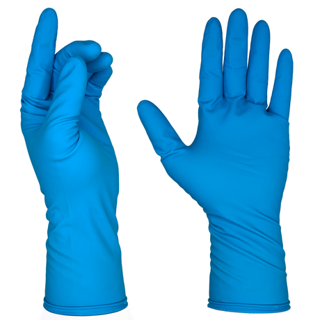 SAFEKO 14 Mil Blue Latex Disposable Gloves | Extended Cuff, Powder-Free, Textured Grip | Heavy-Duty Industrial Gloves for Mechanics, Janitorial, Medical & Cleaning